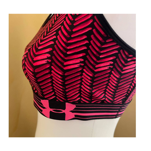 Under Armour sports bra pink and black hatched patterned racer back Size L - Picture 2 of 10